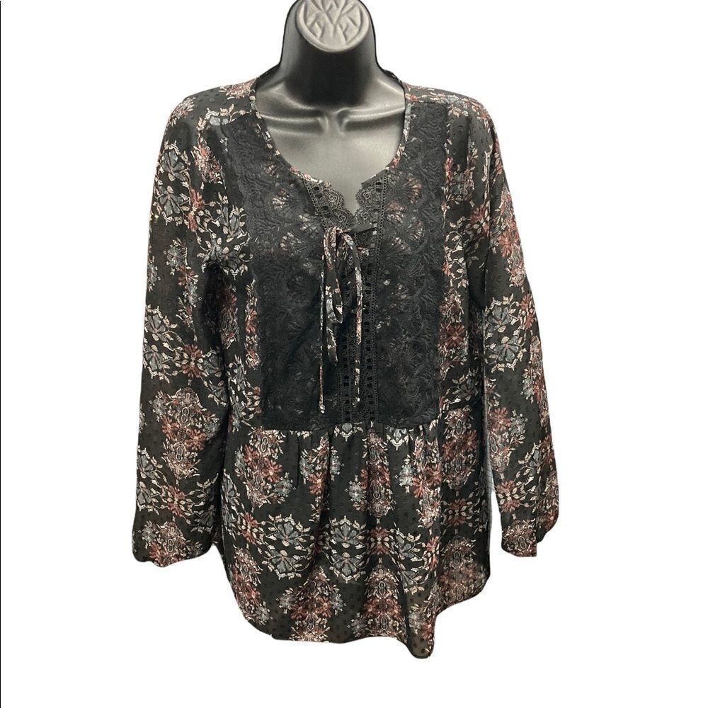 MAURICES, Women’s Top,Size Small,‎ Black, Gray, Wine, Lace, Sheer, tie front